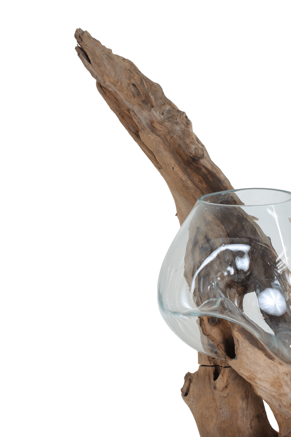 vaas op hout teak met glass uniek stuk