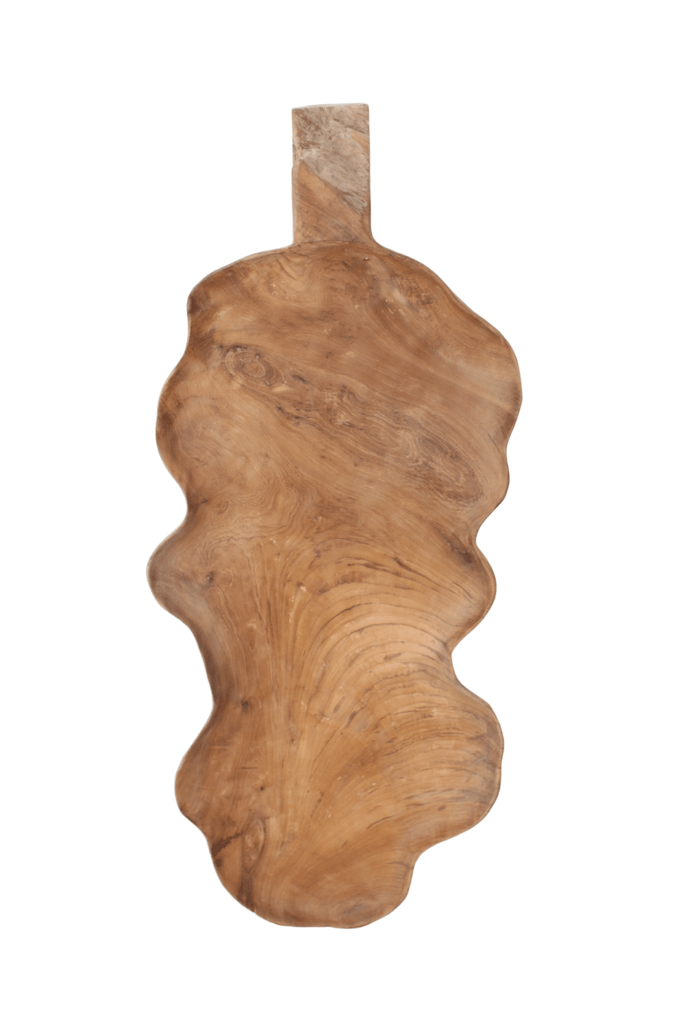 teak houten schaal hele grote schaal van hout voor op tafel in de vorm van een blad.