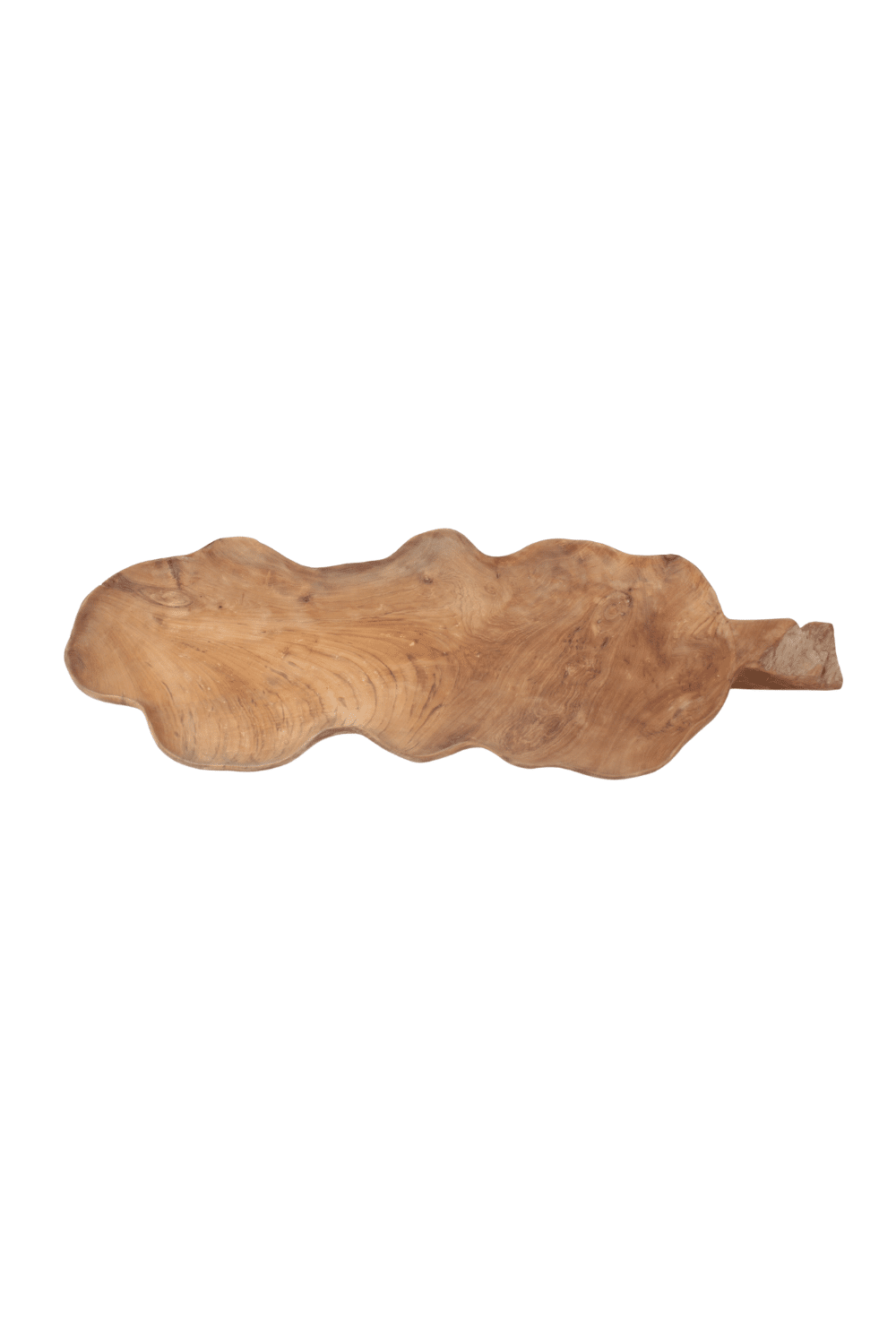 teak houten schaal hele grote schaal van hout voor op tafel in de vorm van een blad.
