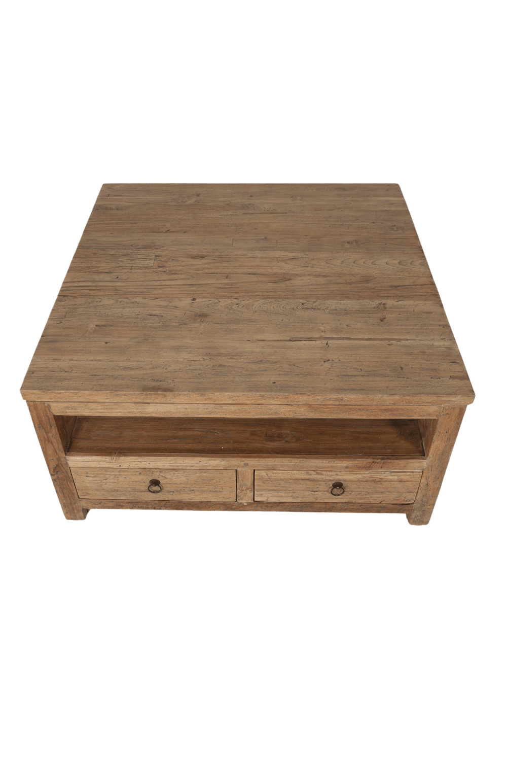 vierkante salontafel met lades oud teak hout 90x90x45