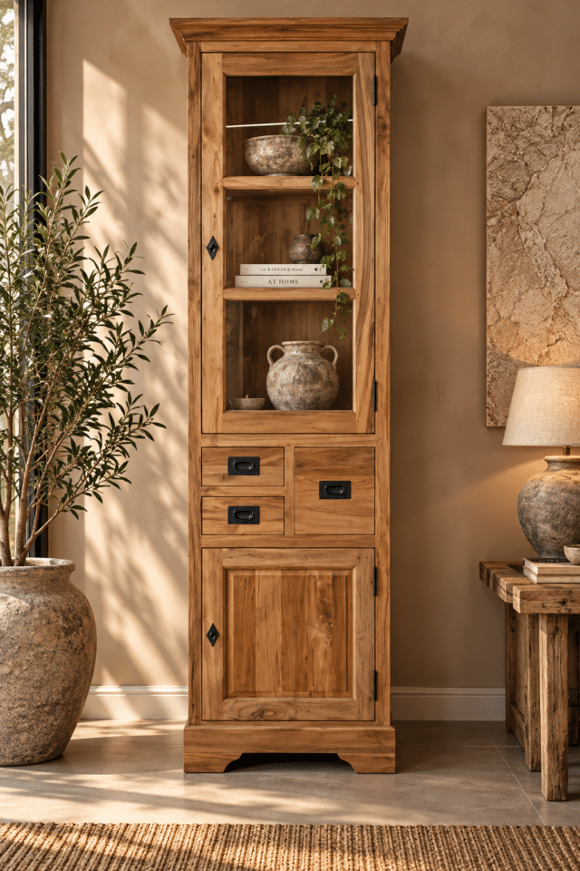 Glaskast teak hout