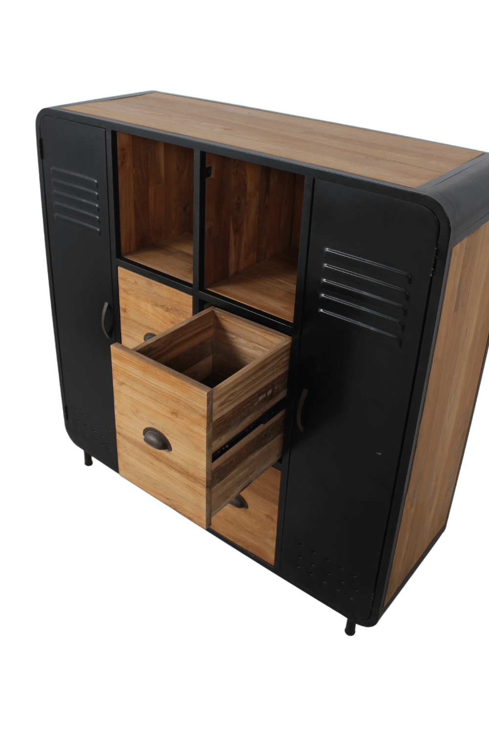 Industriële kasten locker kastjes teak met metaal hout met metaal speels kastje ronde hoeken