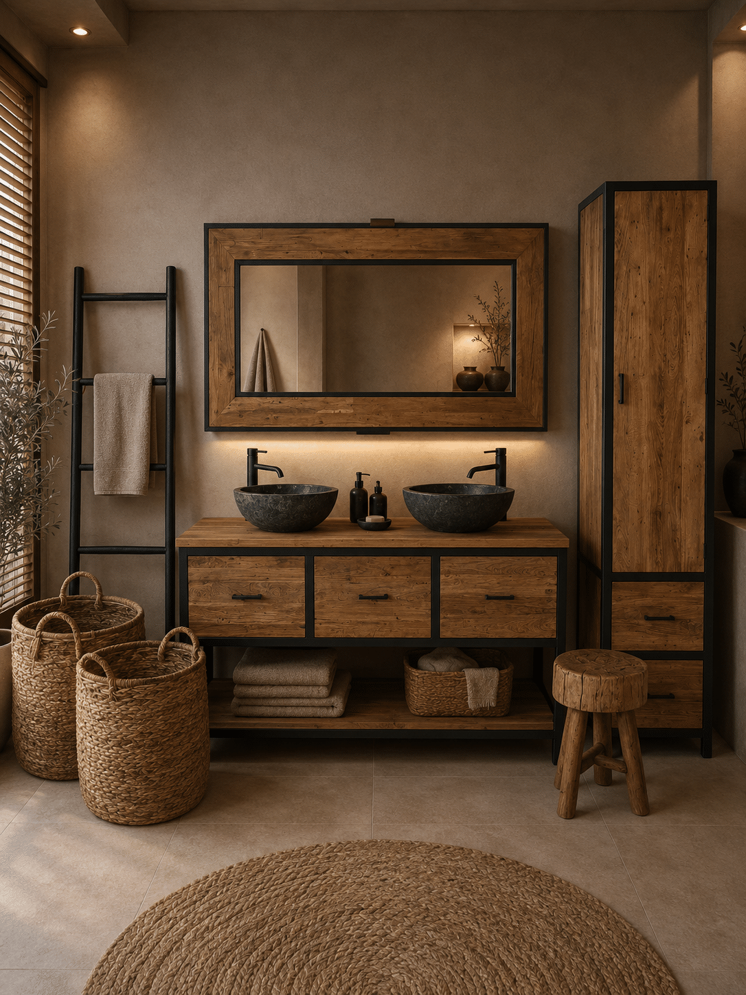 Set teak hout met metaal console erosie
