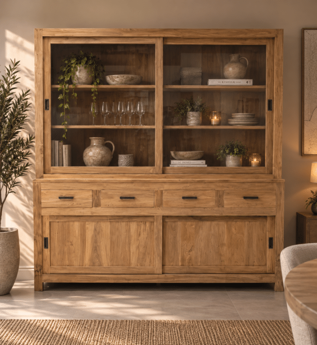 teak houten vitrine kast sctr-220