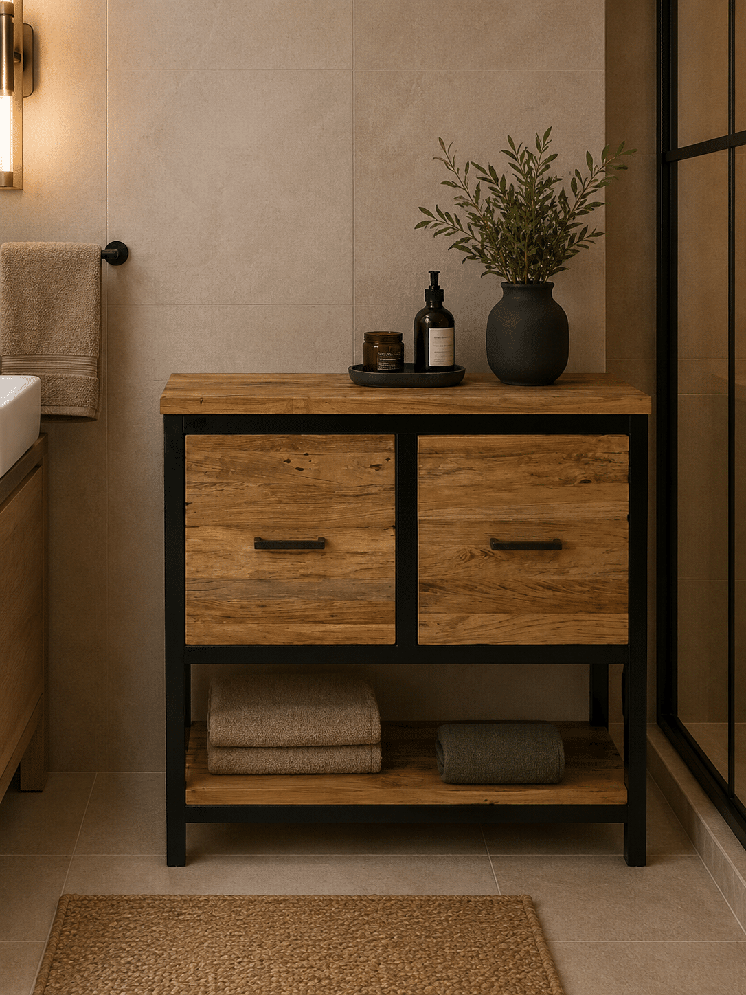 Colsole erosie teak houten badkamermeubel met 2 lade Colsole erosie teak houten badkamermeubel met 2 lade