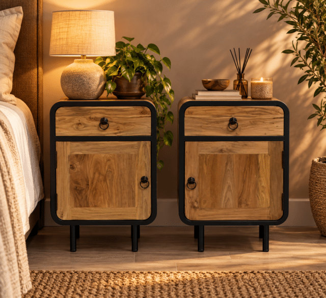 teak houten nachtkastjes