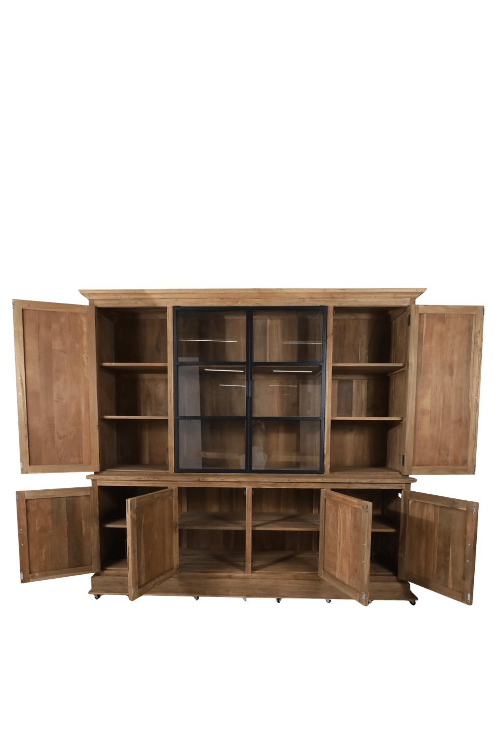 Vitrinekast 240 cm met metalen deuren rural