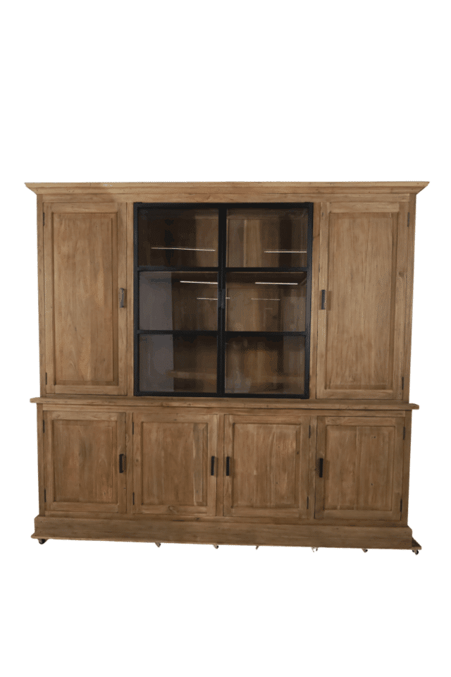 Vitrinekast 240 cm met metalen deuren rural