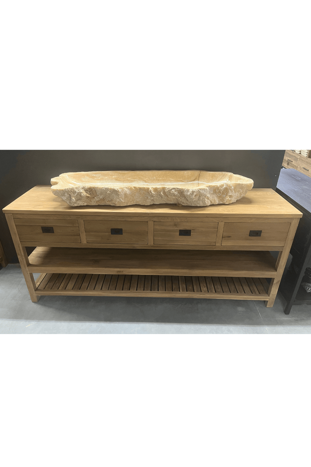 Groot landelijk badkamermeubel 200 cm teak hout