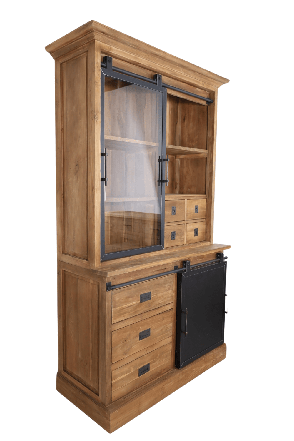 Kleine vitrine kast teak met metaal 135 cm