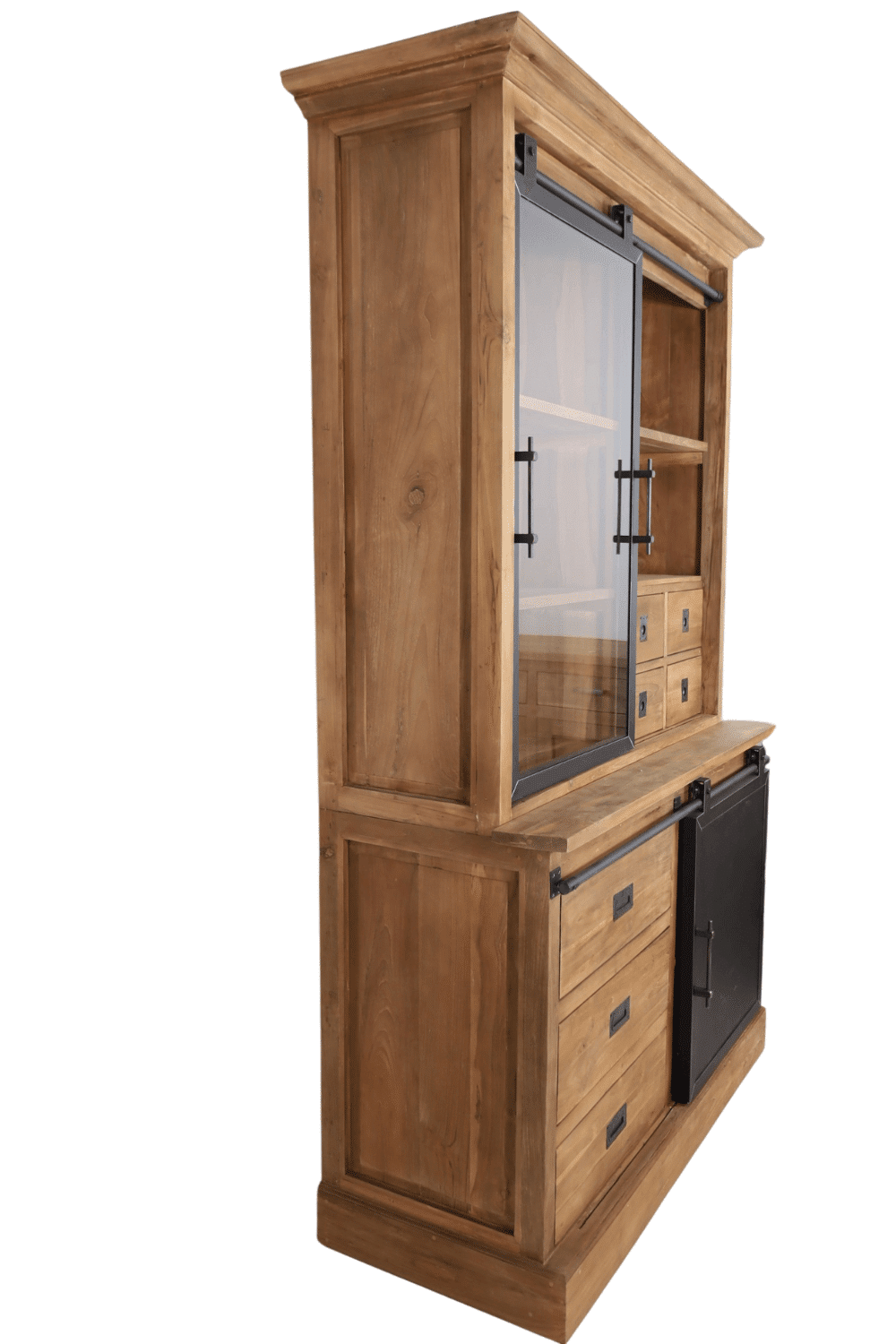 Kleine vitrine kast teak met metaal 135 cm