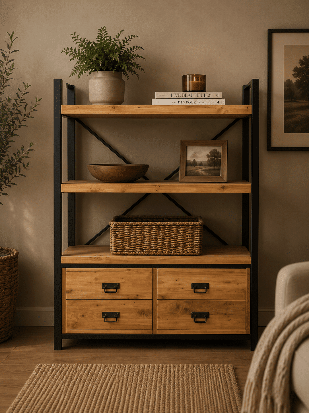 100x40x140-teak houten rek met metaal 100x40x140-teak houten rek met metaal