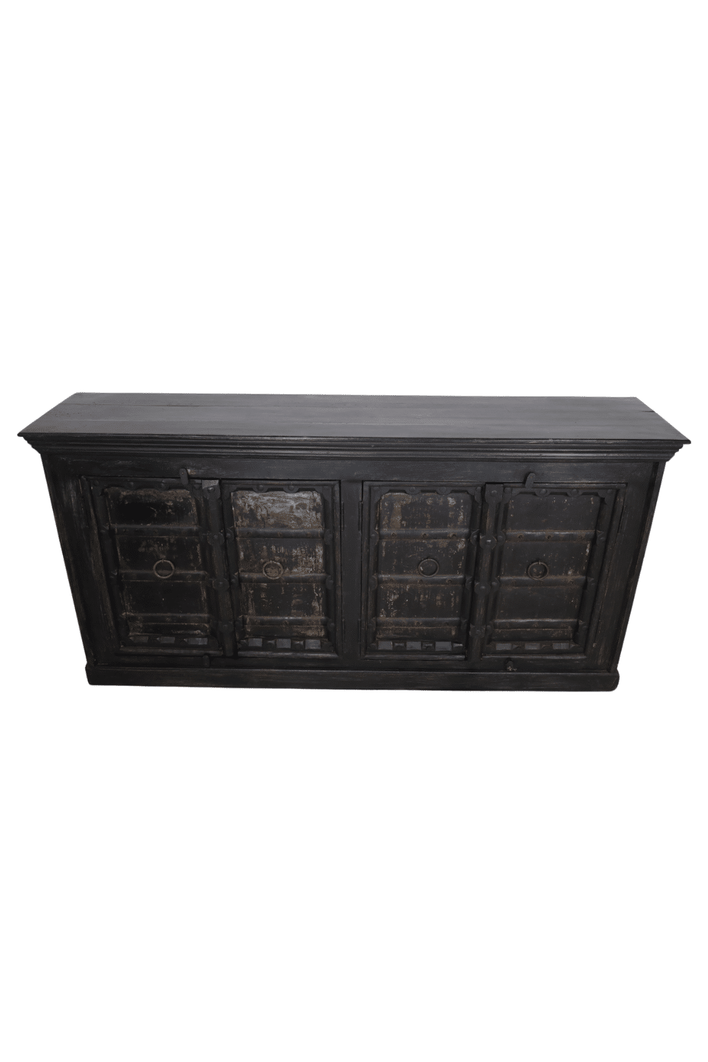 Indiase dressoir zwart oud met oude deuren 196x44x89 cm