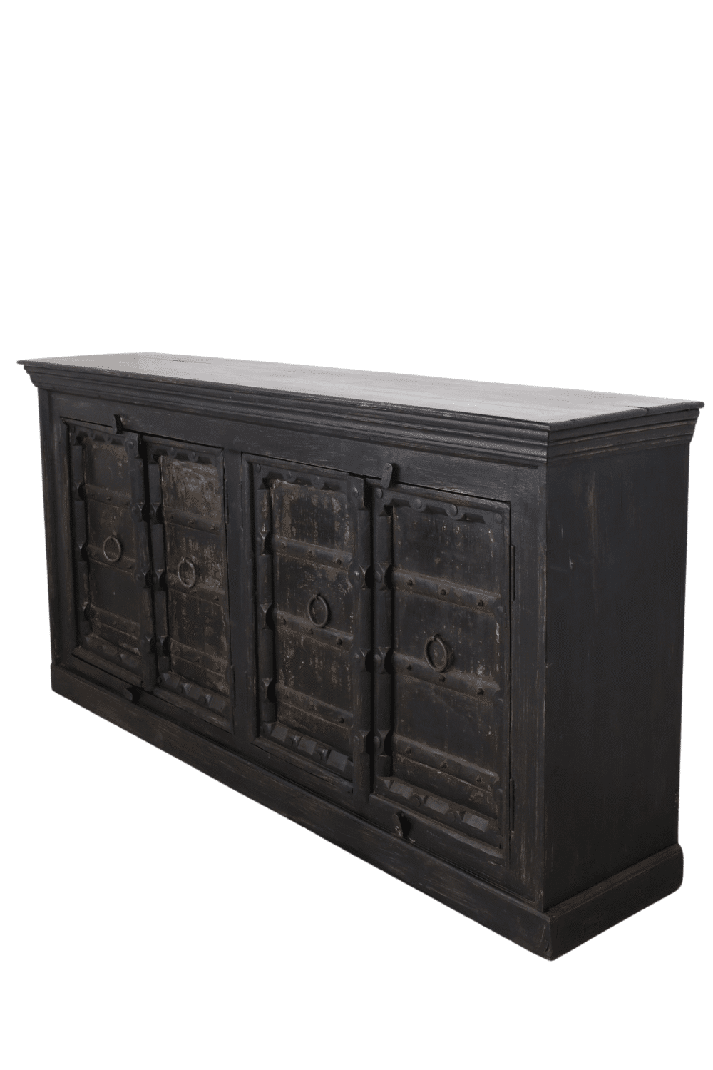 Indiase dressoir zwart oud met oude deuren 196x44x89 cm