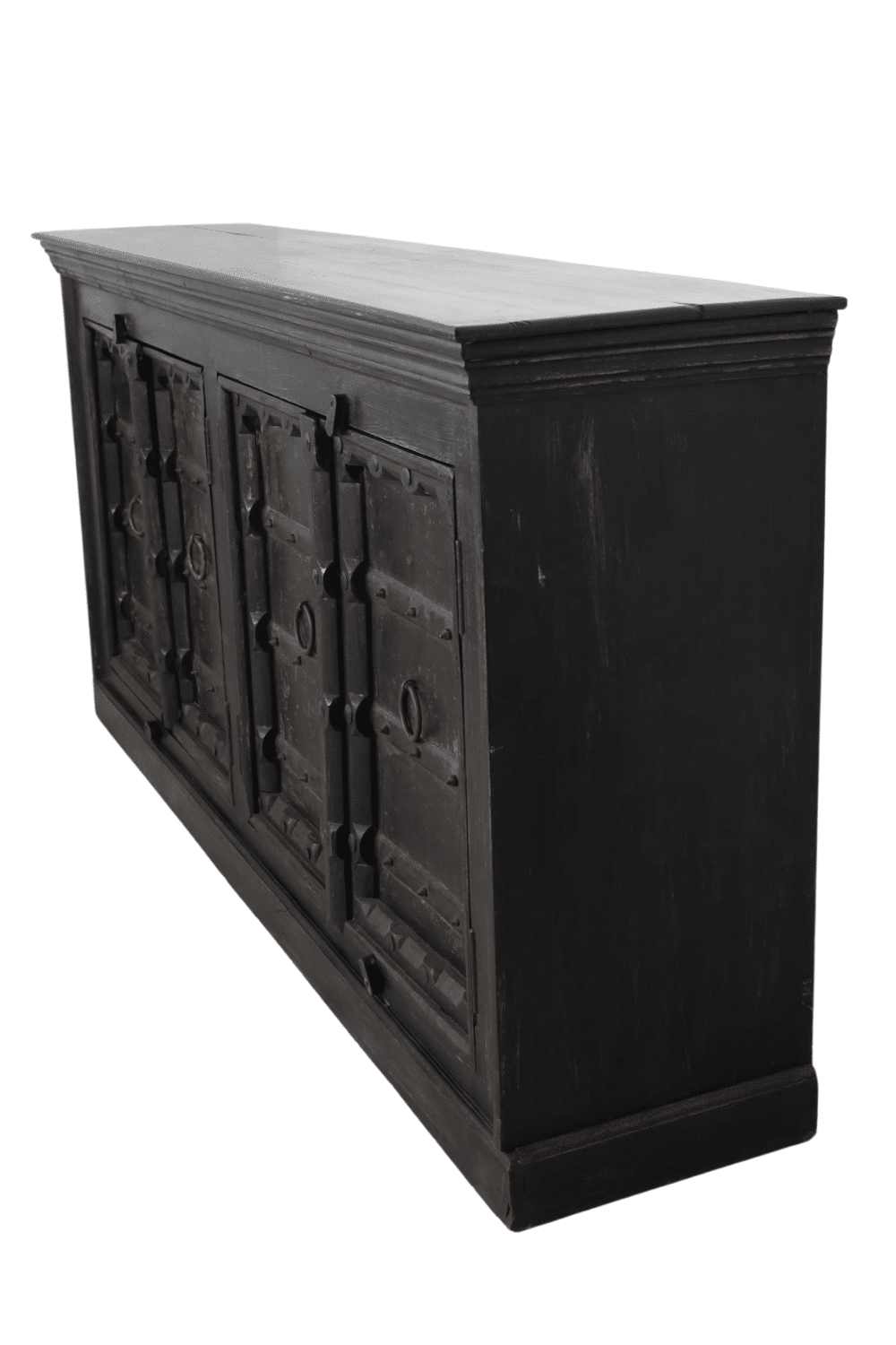 Indiase dressoir zwart oud met oude deuren 196x44x89 cm