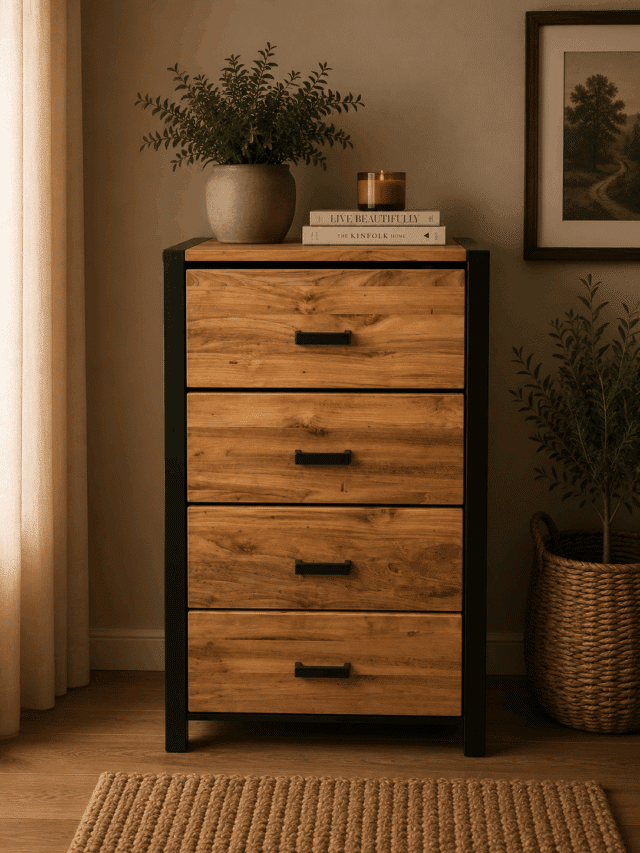 Ladekast teak hout met metaal