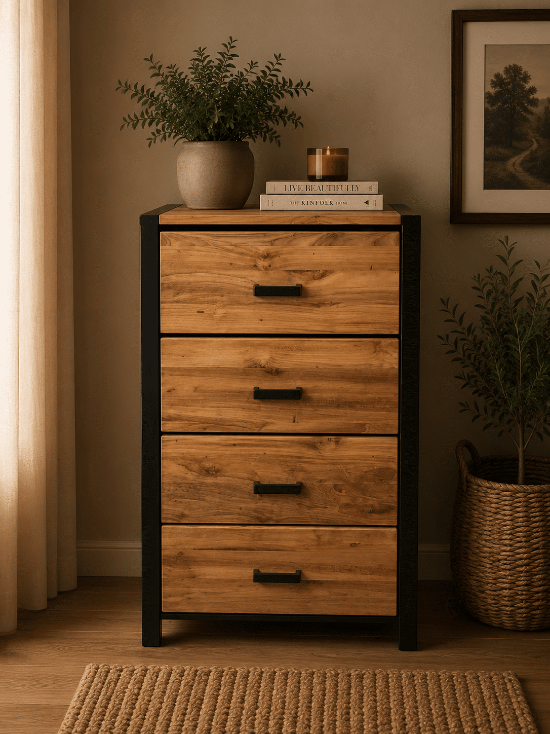 Ladekast teak hout met metaal