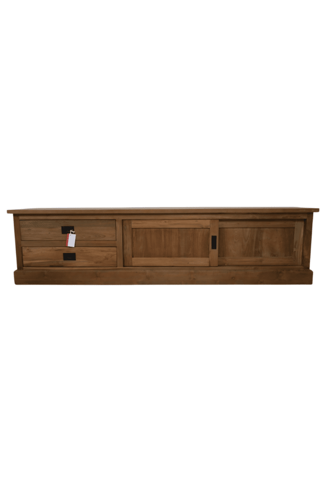 teak houten tv meubel 200 cm met schuif deuren