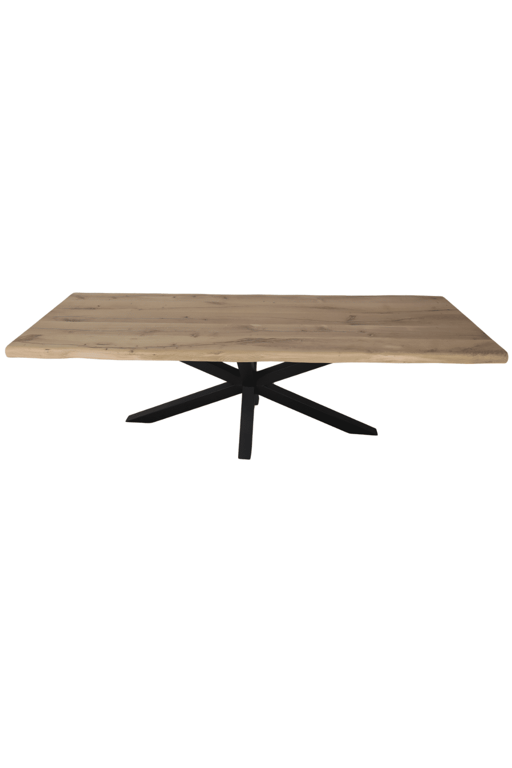 Eiken houten boomstam tafel 270 cm met metalen matrix poot