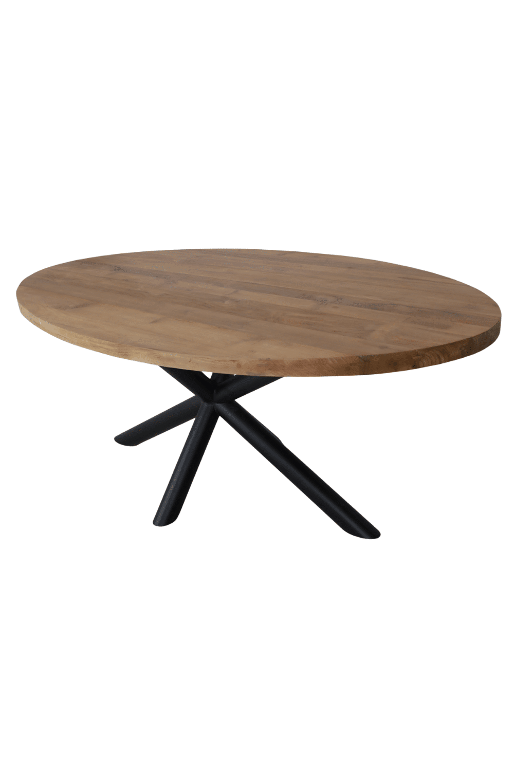 teak houten Ovale eettafel 200x 100cm met matrixpoot ronde buis