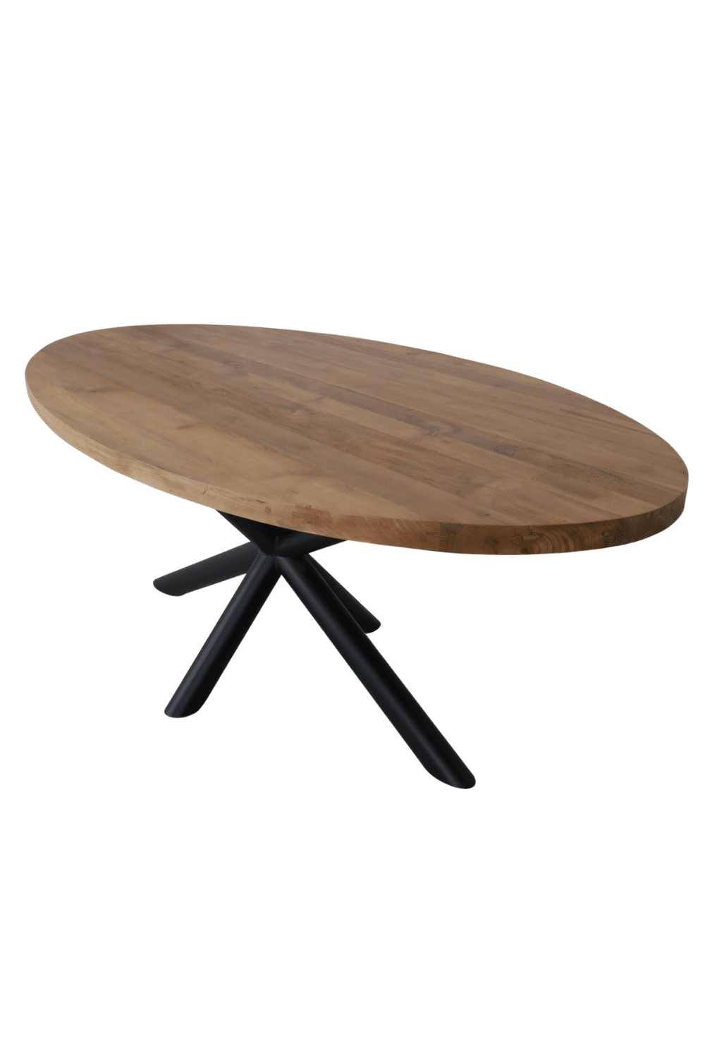 teak houten Ovale eettafel 200x 100cm met matrixpoot ronde buis