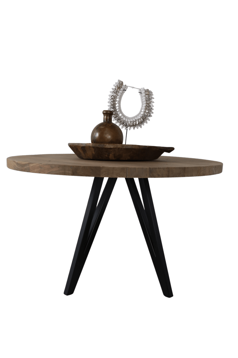 mooie teak houten ronde eettafel 130 cm met metalen poot