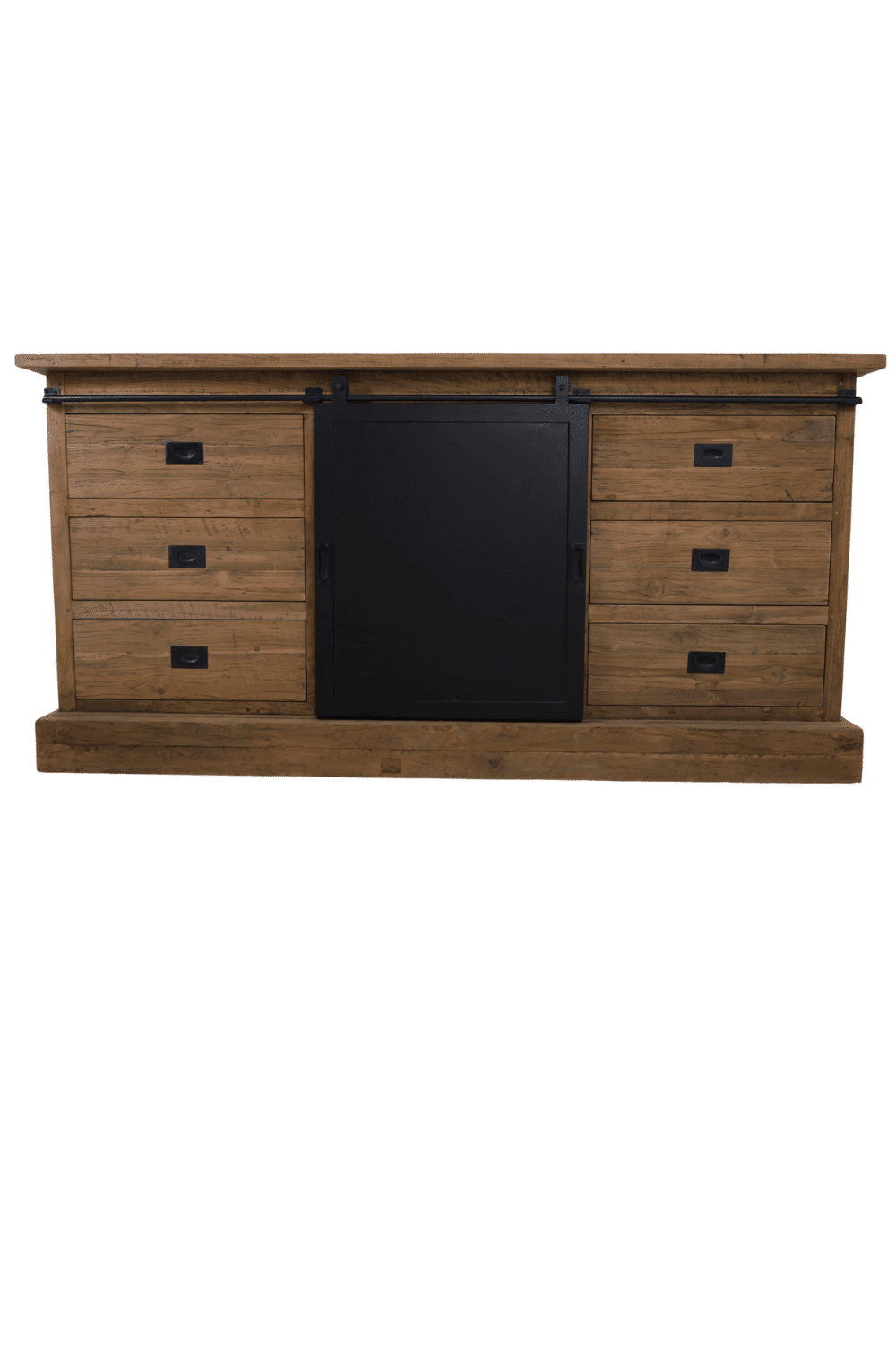 teak houten dressoir met metalen schuifdeur 180 cm industrieel