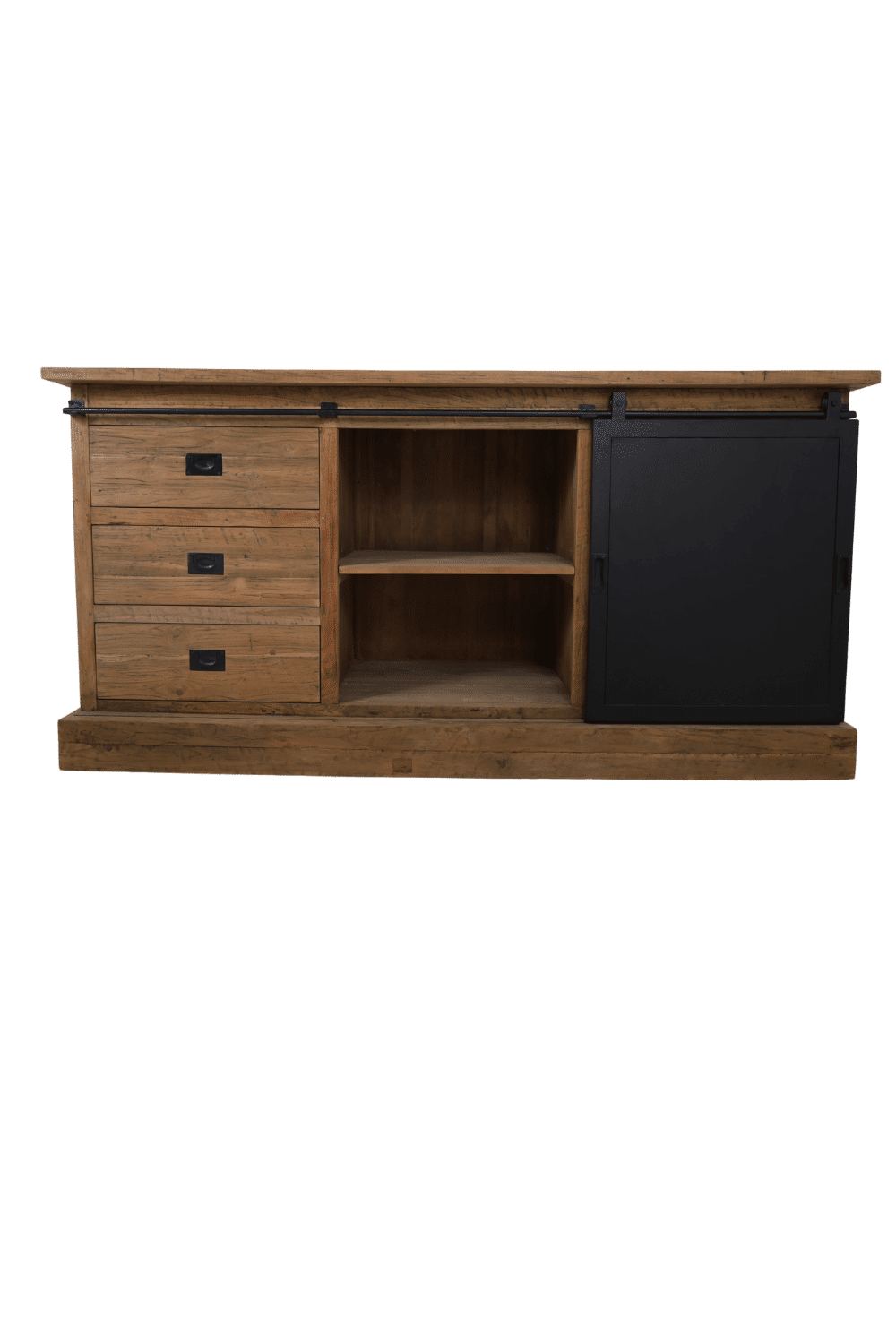 teak houten dressoir met metalen schuifdeur 180 cm industrieel