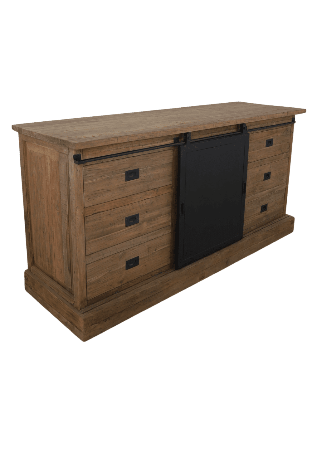 teak houten dressoir met metalen schuifdeur 180 cm industrieel