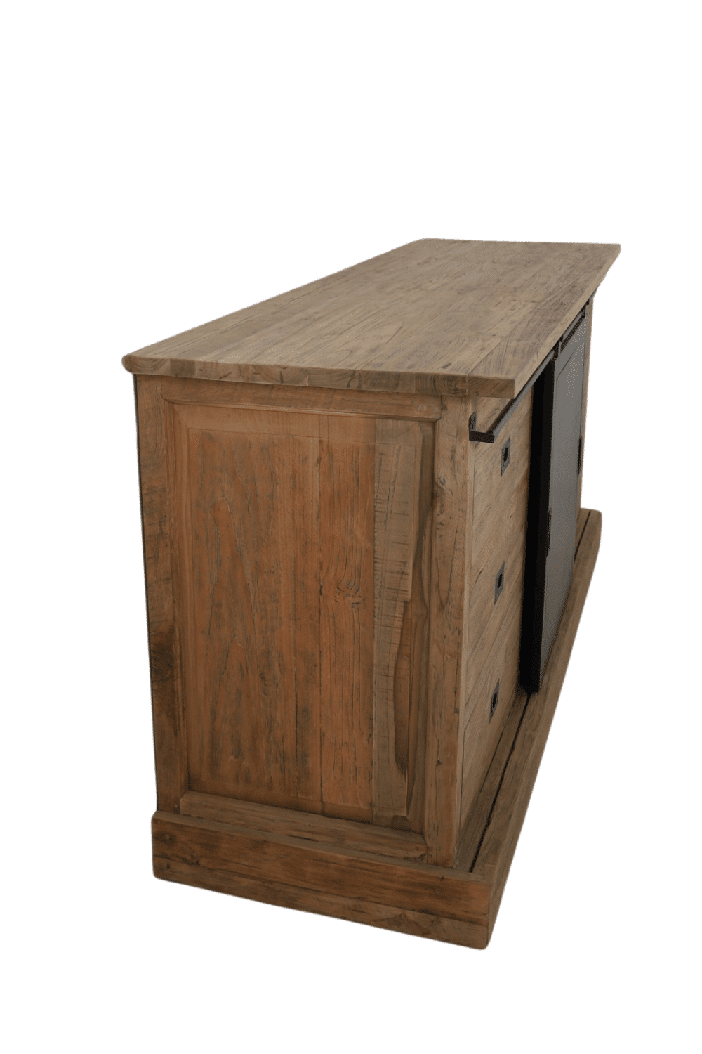 teak houten dressoir met metalen schuifdeur 180 cm industrieel