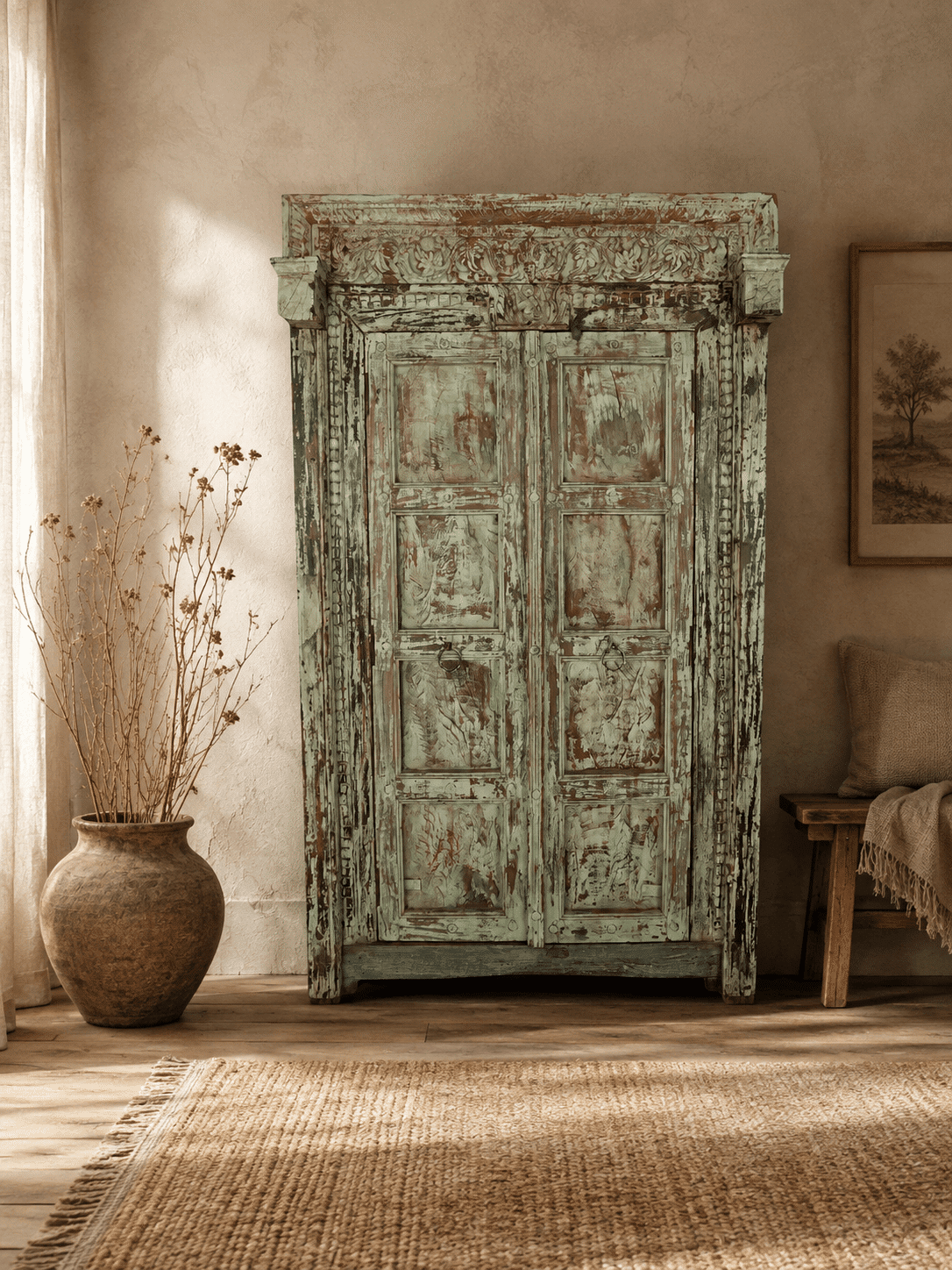Groene grote gekleurde oude kast Groene grote gekleurde oude kast