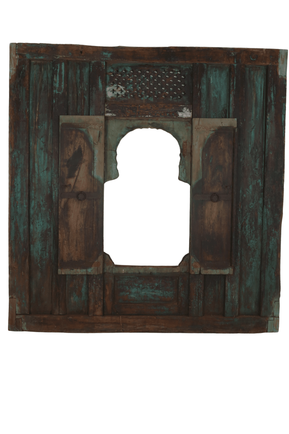 oud kozijn met deuren, raam uit india indische oude deur 195x8x204 cm bruin donker groen