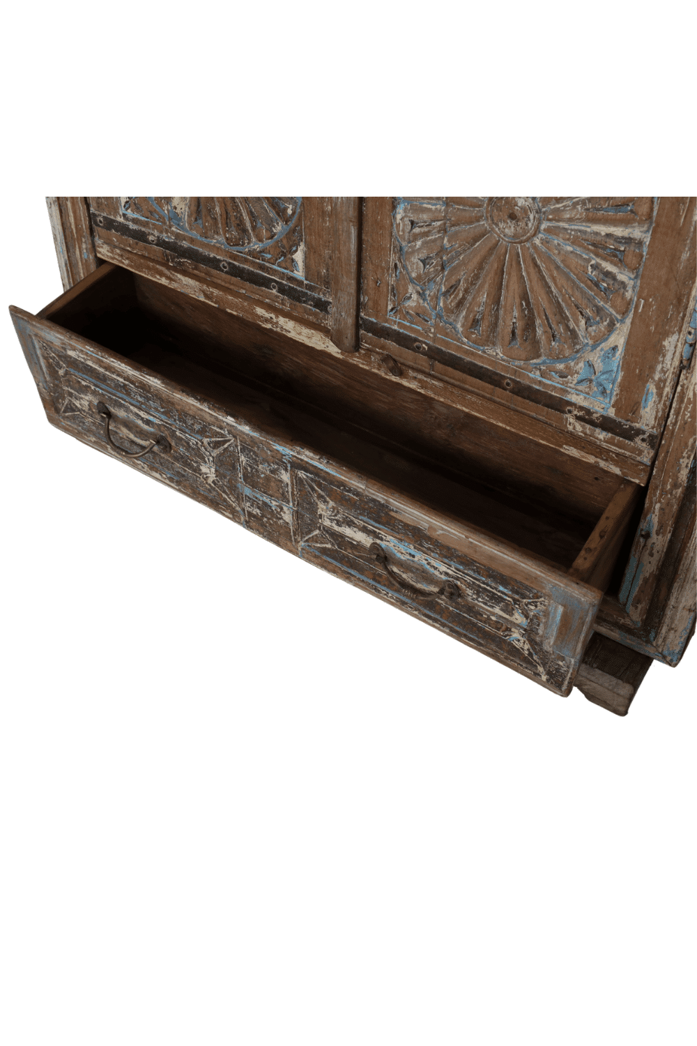 gekleurde verweerde oude Indische Indiase kast 90x40x147 cm