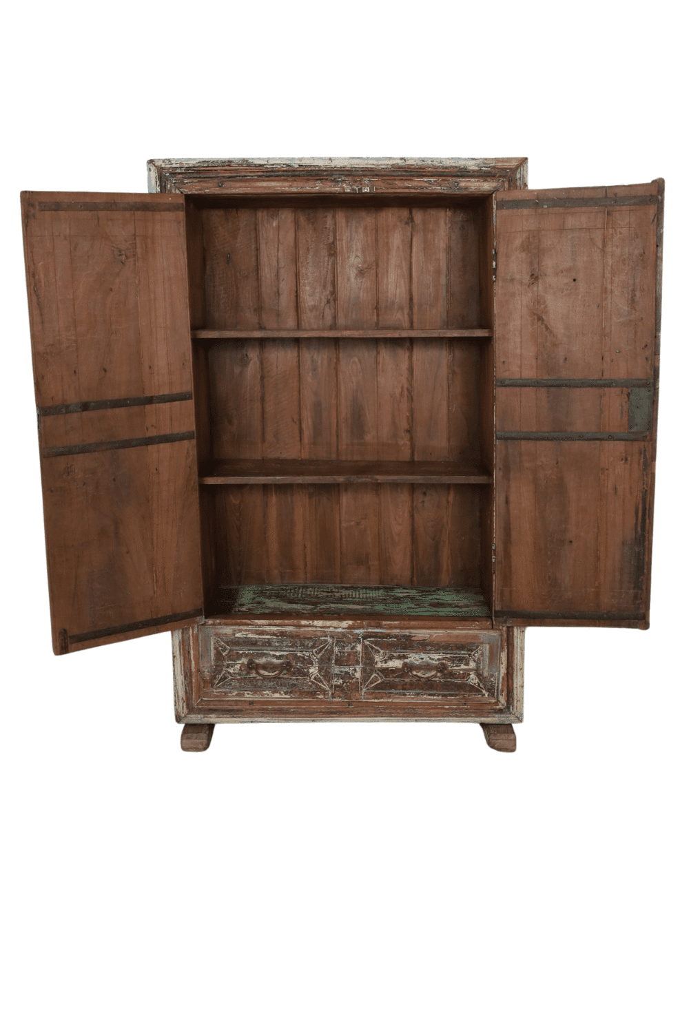 gekleurde verweerde oude Indische Indiase kast 90x40x147 cm