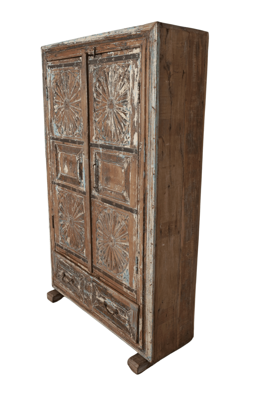 gekleurde verweerde oude Indische Indiase kast 90x40x147 cm