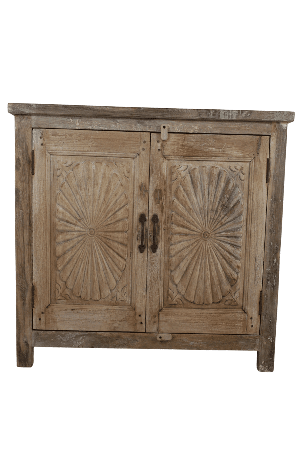 oud Indiase kastje beige oud uniek houtsnijwerk 93x41x87 cm