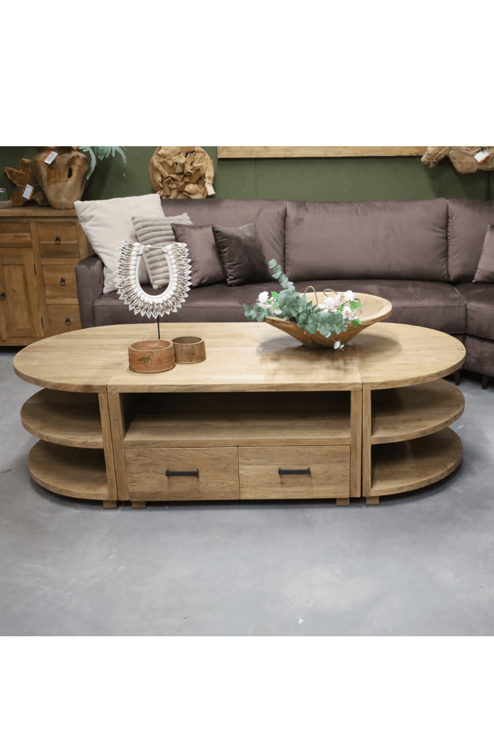 grote teak houten salontafel ovaal