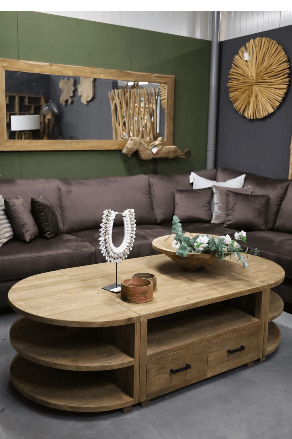 grote teak houten salontafel ovaal