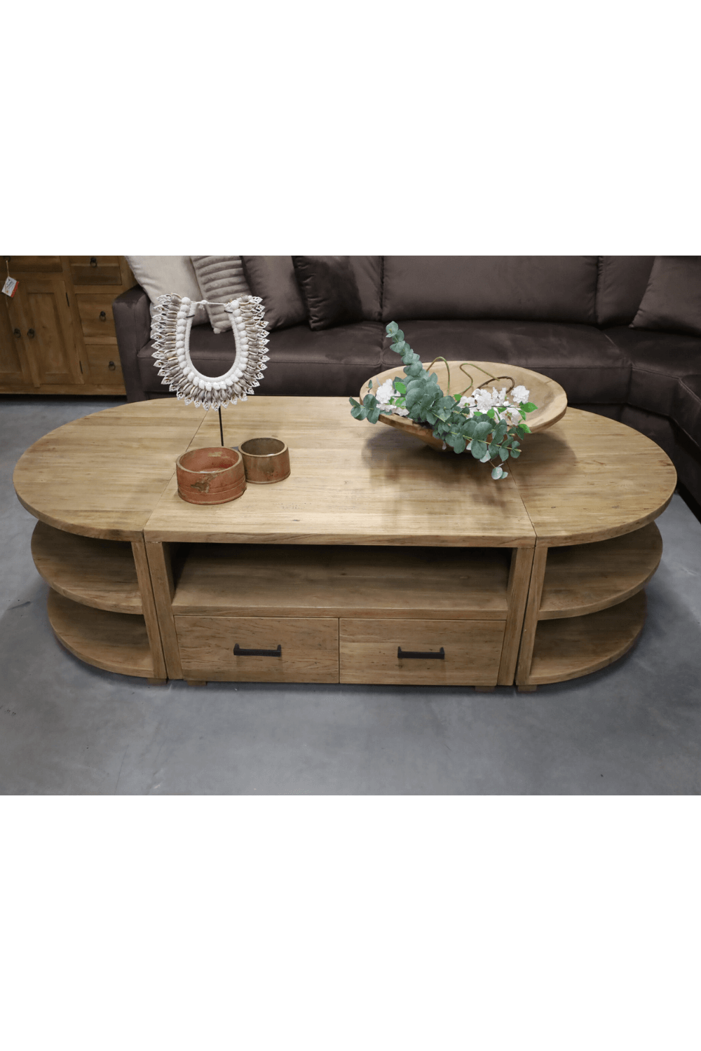 grote teak houten salontafel ovaal