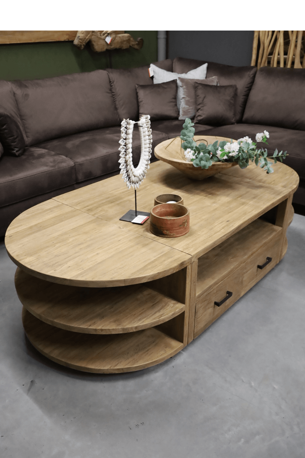teak houten salontafel ovaal modulair rural