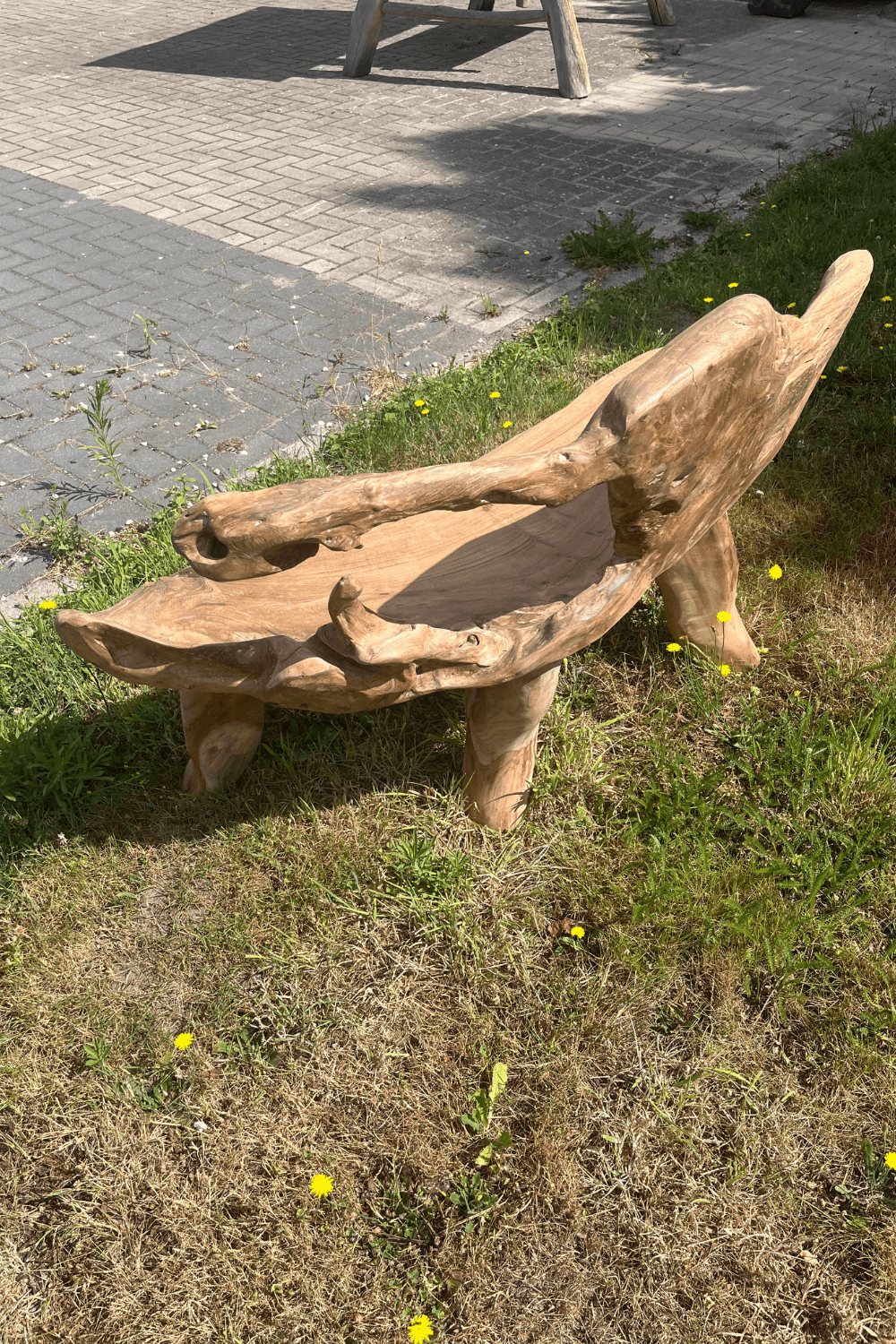 stoere teak houten wortel tuin bank