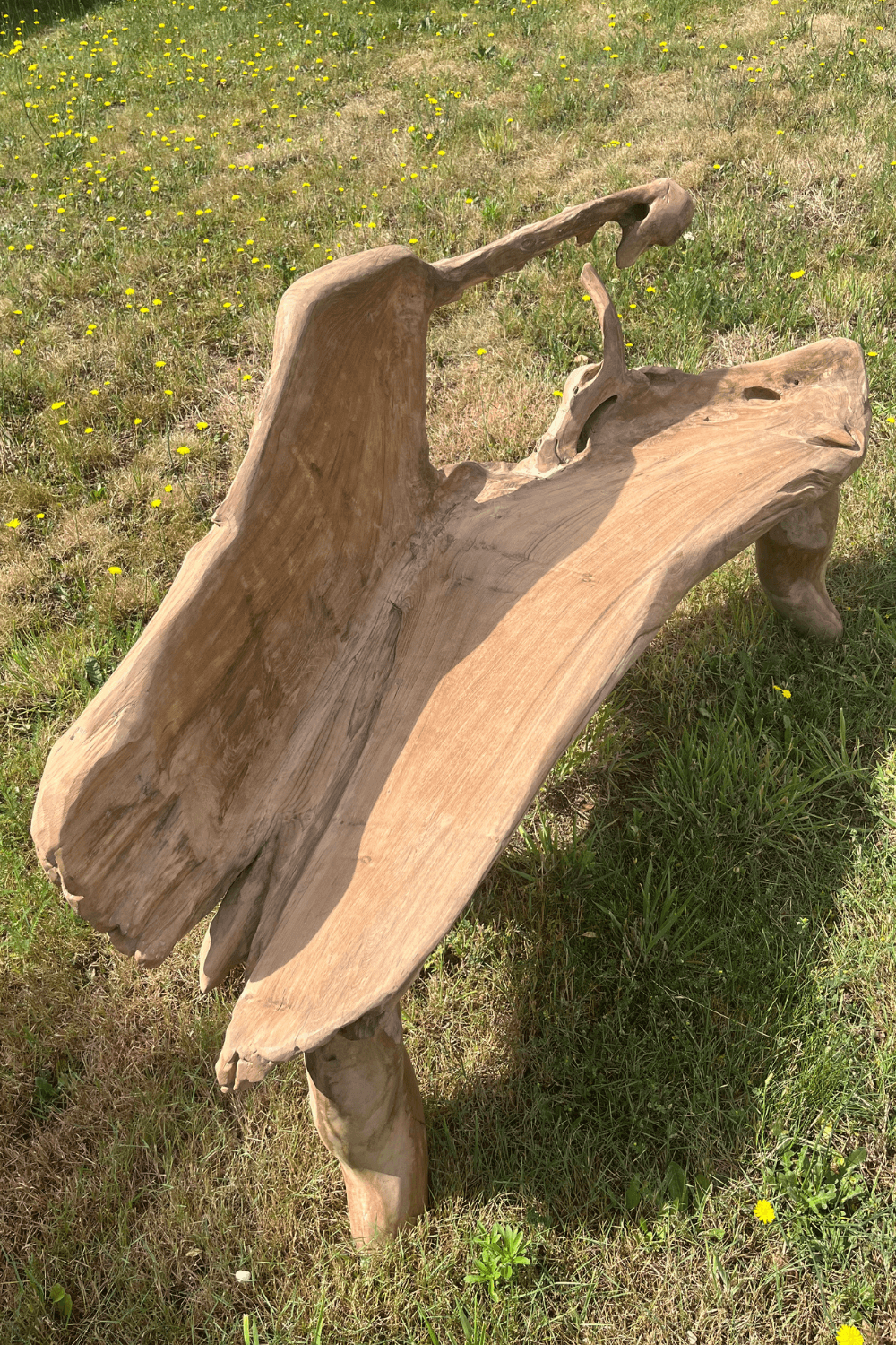 stoere teak houten wortel tuin bank