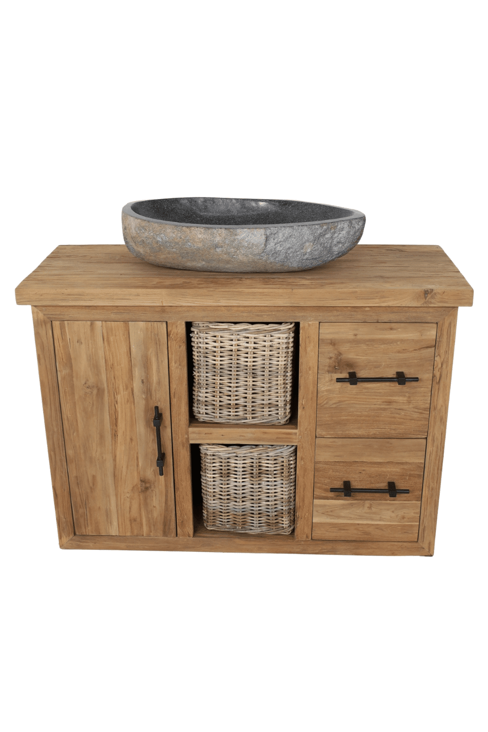 Massief robuust landelijk houten badkamermeubel 120 cm