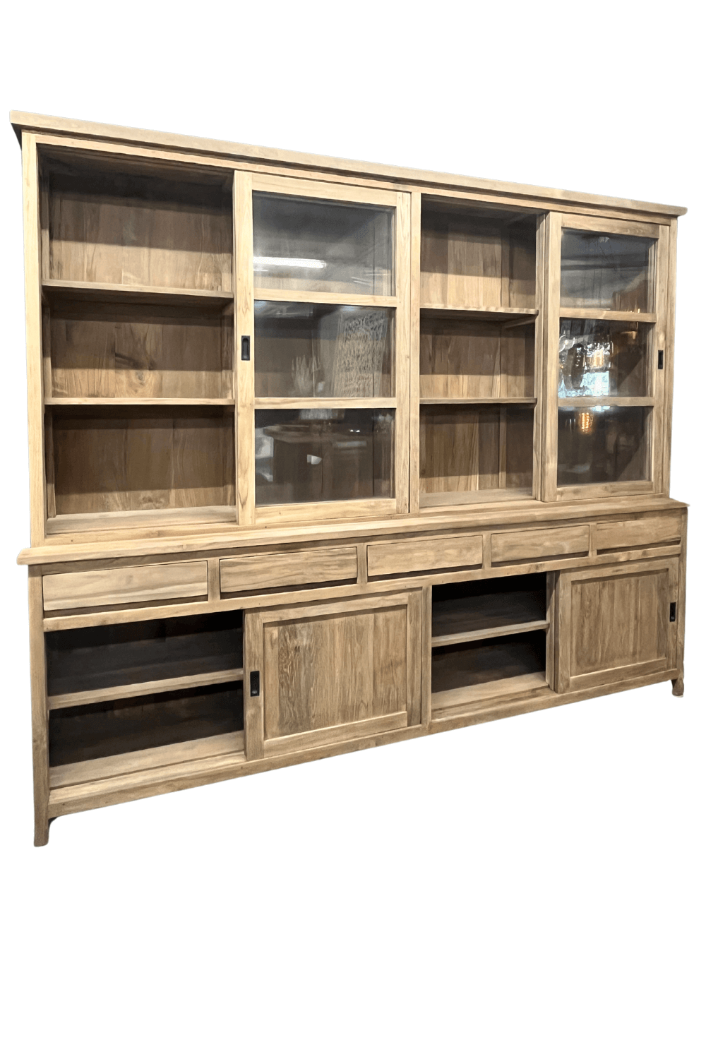 teak houten Strakke vitrinekast 280x52x230 cm