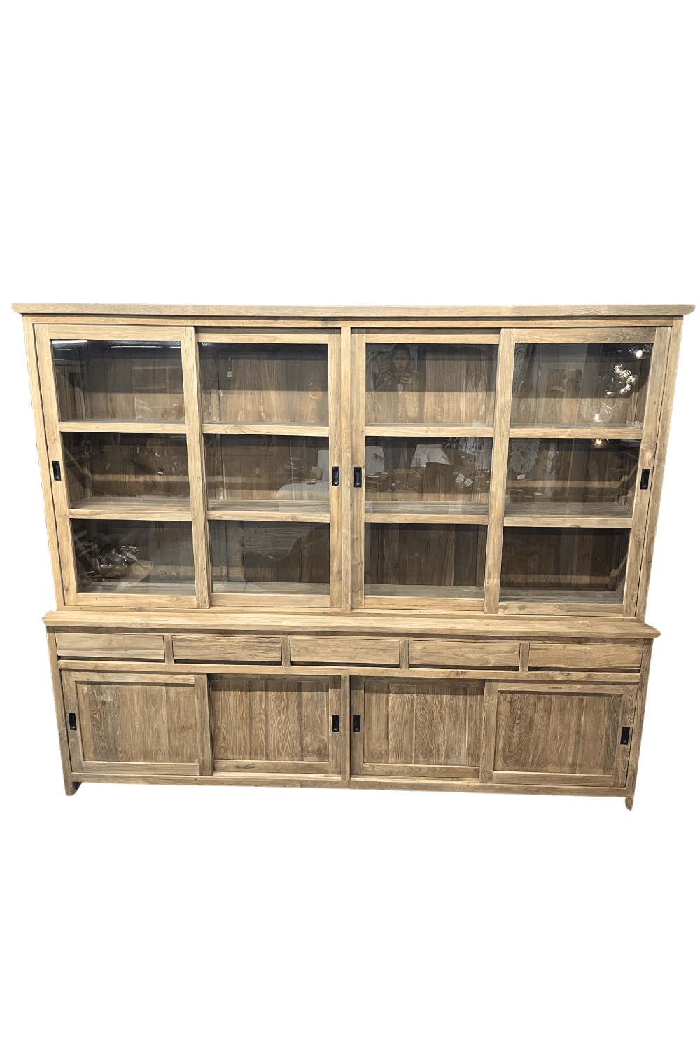 teak houten Strakke vitrinekast 280x52x230 cm