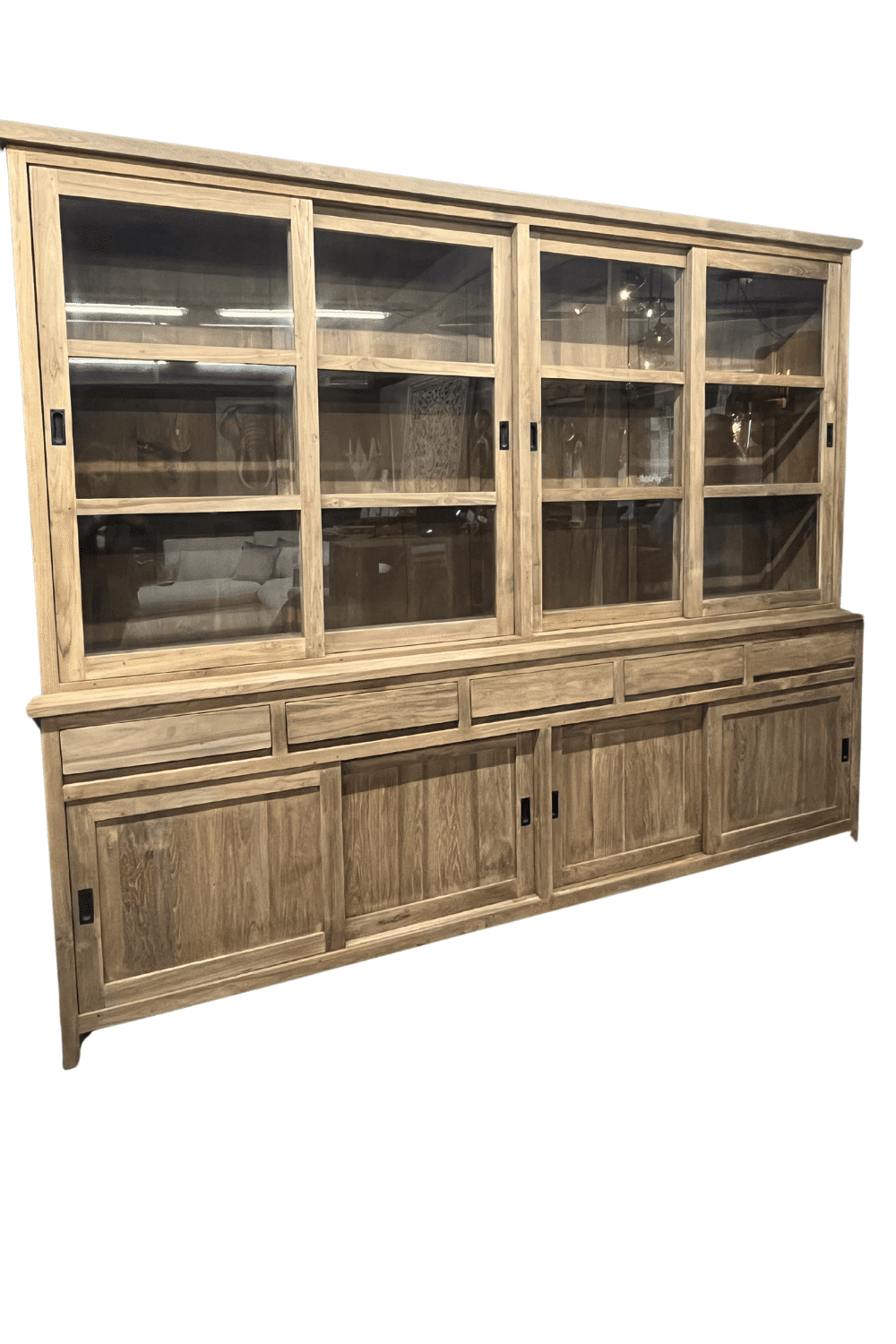 teak houten Strakke vitrinekast 280x52x230 cm