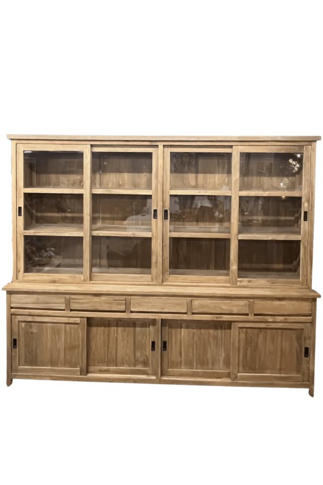 teak houten Strakke vitrinekast 280x52x230 cm