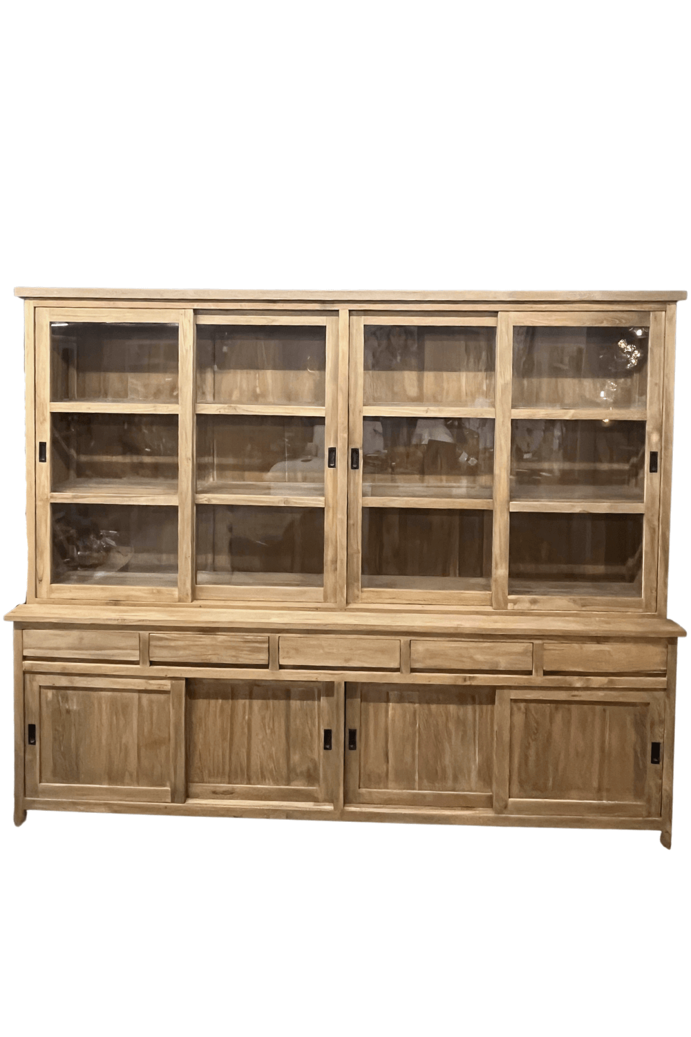teak houten Strakke vitrinekast 280x52x230 cm