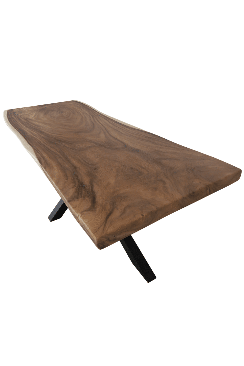 suar boomstam tafel eetkamertafel met een zwart metalen matrixpoot 250 cm