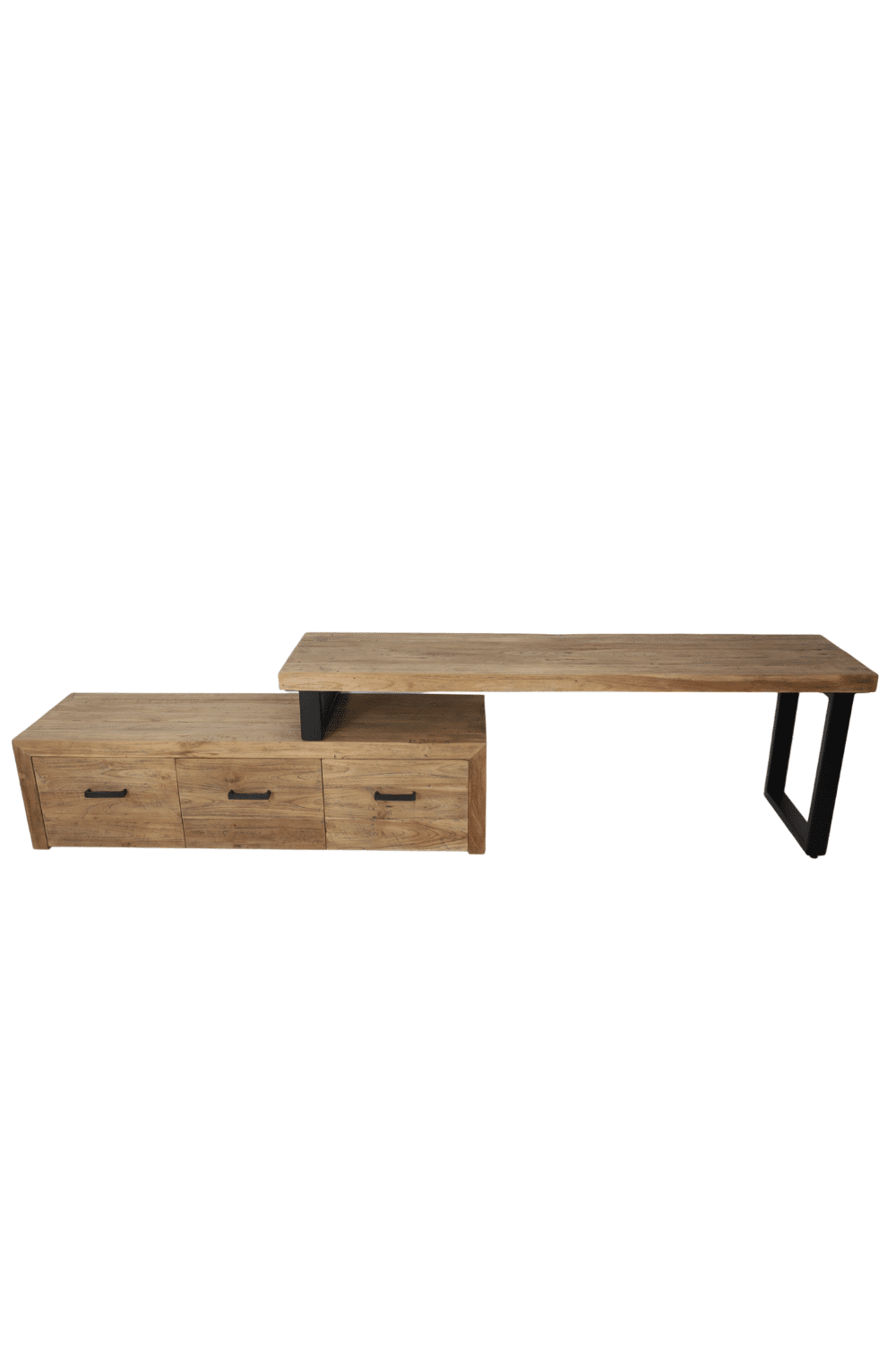 teak houten tv meubel lade blok met plak is uitschuifbaar industrieel